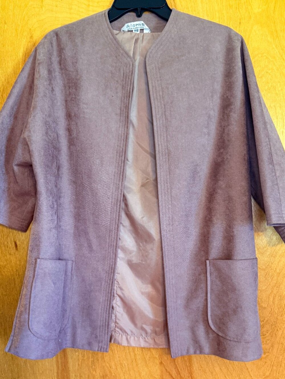 Vintage 80s Alorna Dusty Rose Pink Faux Suede Kimono Sleeve Jacket Cardigan